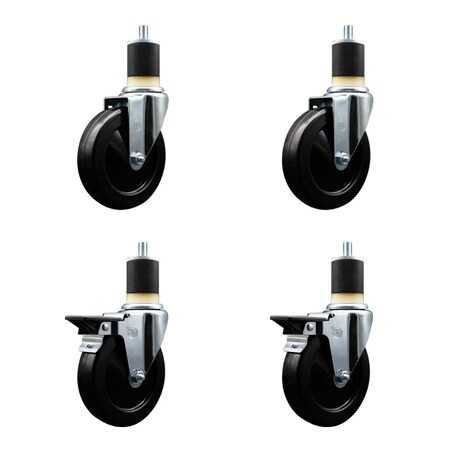 Service Caster 5'' Soft Rubber Wheel Swivel 1-7/8'' Expanding Stem Caster Set 2 Brakes, 4PK SCC-EX20S514-SRS-2-PLB-2-178